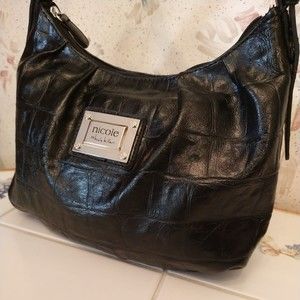 Black Purse Nicole By Nicole Miller  Zip Closure Outside Zip Pocket 100% PVC